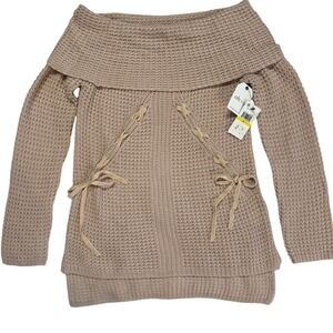 OHMG Blush pink Cowl‎ neck Lace up Sweater Coquette NWT New Medium